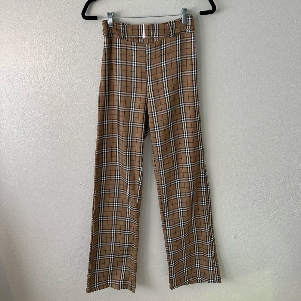 High waist plaid boot leg pants
